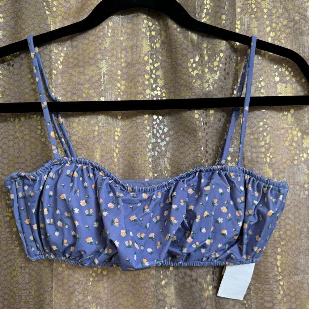 RVCA Grey Purple Floral Mille Bandeau Bikini Swim Top Small NWT